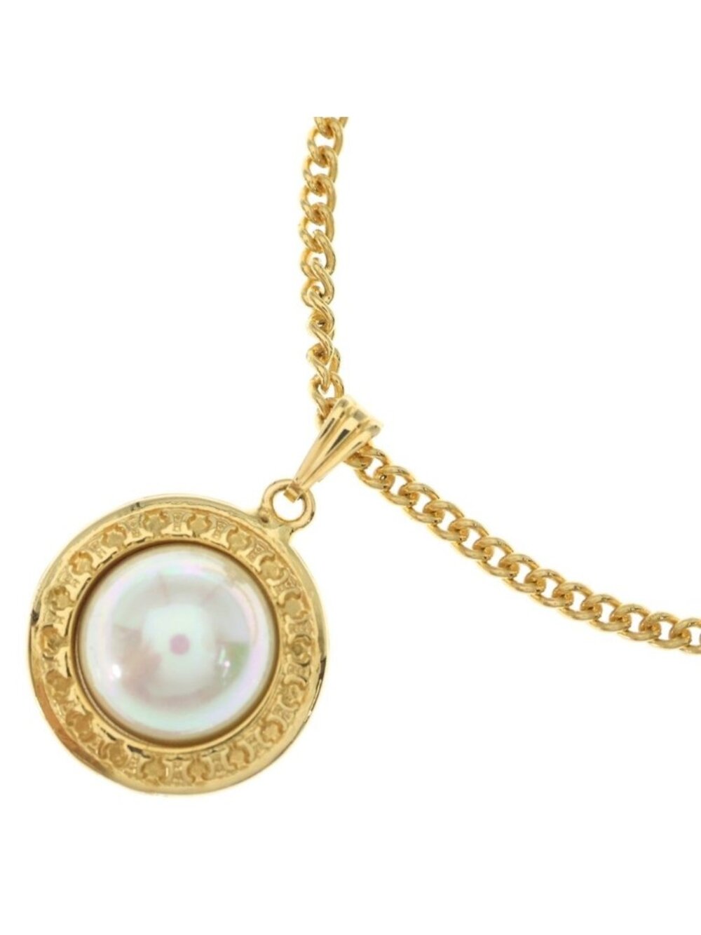 Celine Circle Logo Faux Pearl Pendant Chain Gold